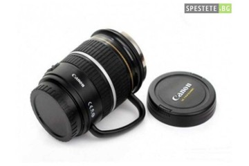 Термо чаша с форма на обектив Canon с дръжка-foto2