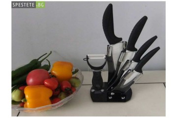 Керамични ножове 4 броя с белачка и поставка-foto6
