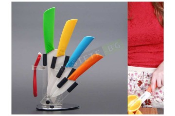 Керамични ножове 4 броя с белачка и поставка-foto3