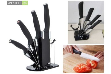 Керамични ножове 4 броя с белачка и поставка-foto2