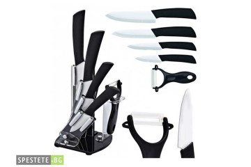 Керамични ножове 4 броя с белачка и поставка-foto4