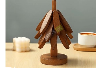 Комплект дървени подложки със стойка-foto3