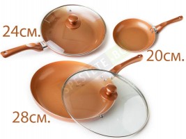 Сет от 3бр. меден тиган с керамично покритие-foto4
