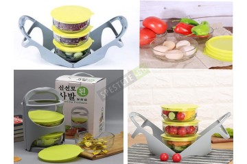 3бр. стъклени купи с капаци и органайзер с дръжка-foto2