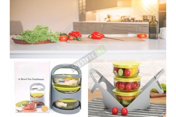 3бр. стъклени купи с капаци и органайзер с дръжка-foto3