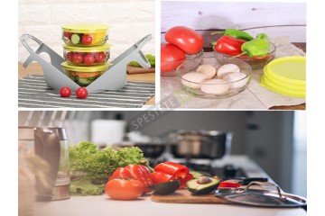 3бр. стъклени купи с капаци и органайзер с дръжка-foto4